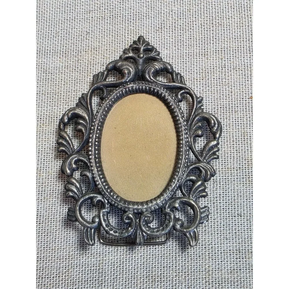 Vintage Silver Miniature Ornate Metal Picture Frame Set Single & Double Oval